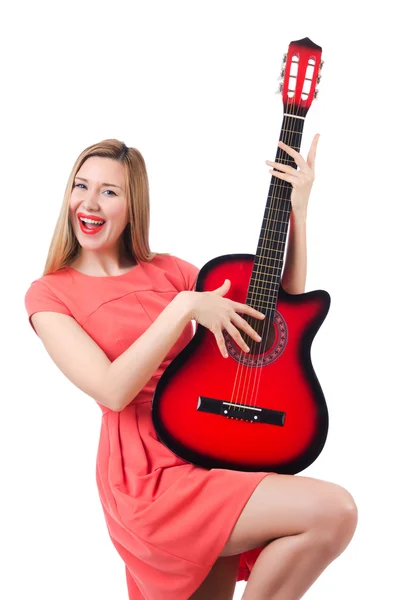 Female guitar player isolated on white — Stock Photo, Image