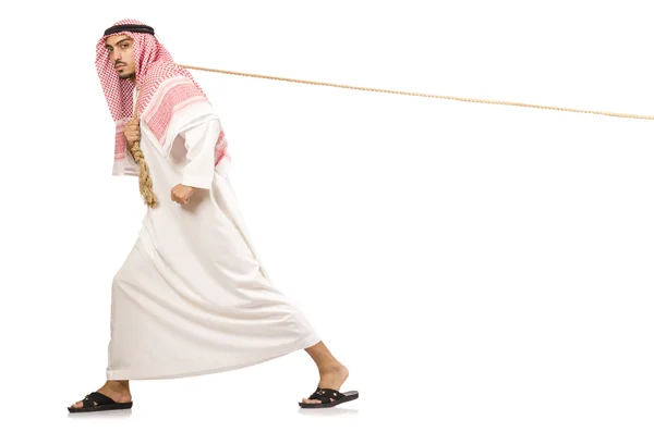 Arabische man in touwtrekken concept — Stockfoto