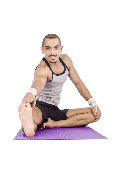 Man doing exercises on white — Stock Photo, Image