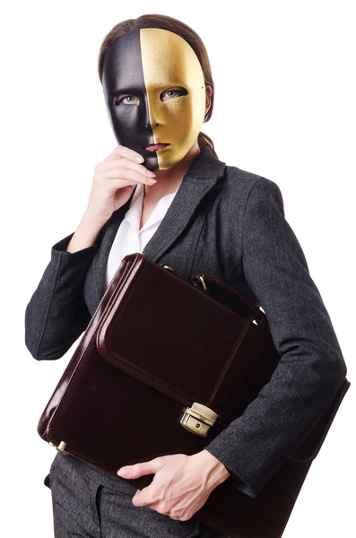 Woman with mask in hypocrisy concept — Stock Photo, Image