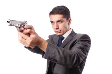 Silahlı beyaz izole iş adamı