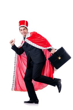 Kralcılık oynayan iş adamı beyazda izole edilmiş.