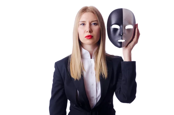 Vrouw met masker in hypocrisie concept — Stockfoto