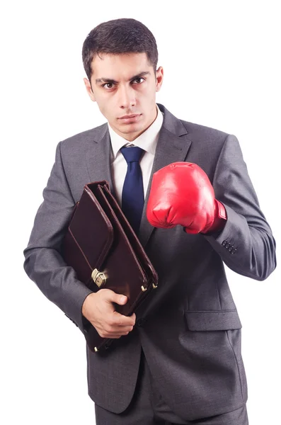 Mladý podnikatel s boxerskými rukavicemi — Stock fotografie