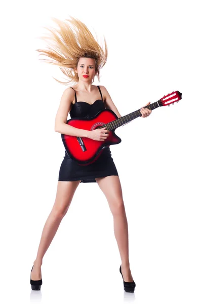 Female guitar player isolated on white — Stock Photo, Image