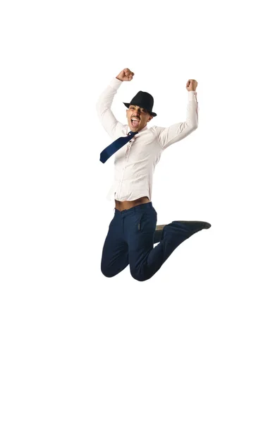 Jumping businessman in business concept on white — Stock Photo, Image