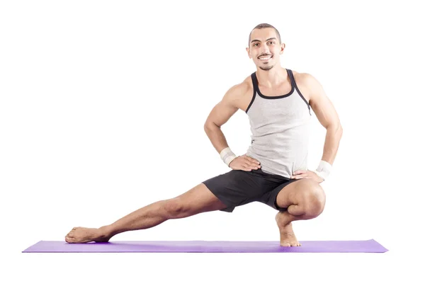 Man doing exercises on white — Stock Photo, Image