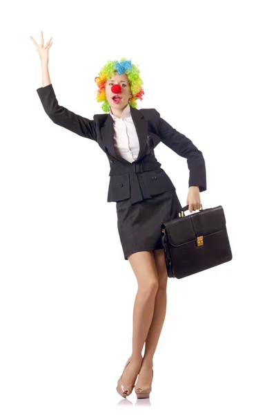 Woman clown in business suit — Stock Photo, Image