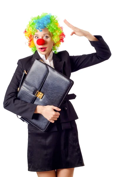 Женщина-клоун в деловом костюме — стоковое фото