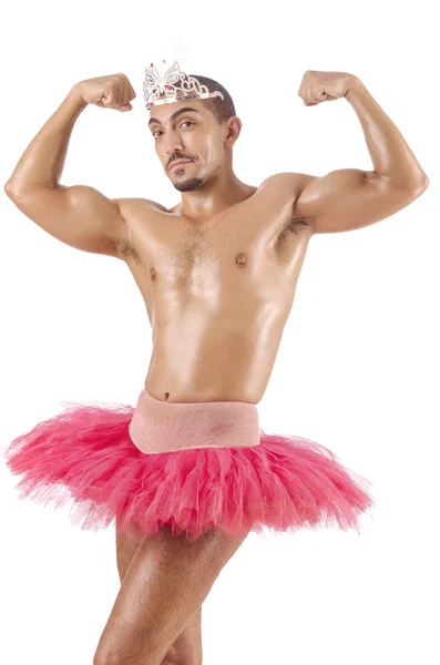 Man in ballet tutu isolated on white — Stock Photo, Image