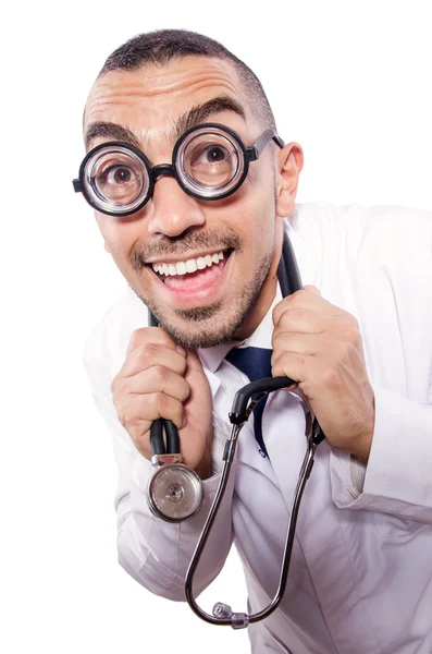 Grappige dokter geïsoleerd op de witte — Stockfoto