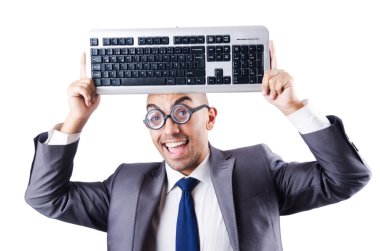 inek işadamı ile bilgisayar klavye üzerinde beyaz