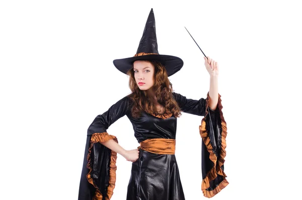 Čarodějnice s hůlkou izolovanou na bílém — Stock fotografie