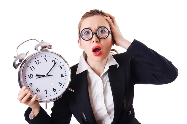 Mujer mujer de negocios con reloj gigante —  Fotos de Stock