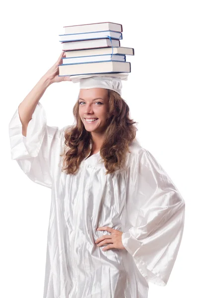 Graduado com livro isolado em branco — Fotografia de Stock