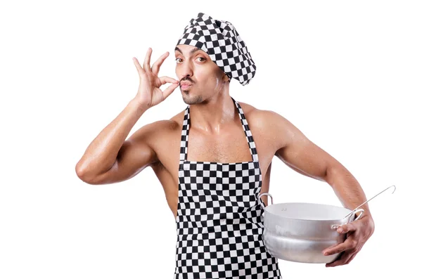 Sexy male cook isolated on the white — Stock Photo, Image