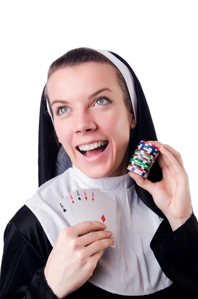 Монахиня в игорном бизнесе — стоковое фото