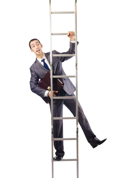 Empresario escalando la escalera aislado en blanco — Foto de Stock