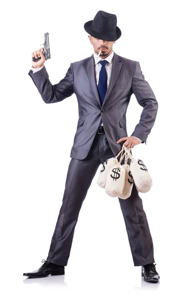 Businessman criminal with sacks of money — Stock Photo, Image