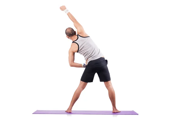 Man doing exercises on white — Stock Photo, Image