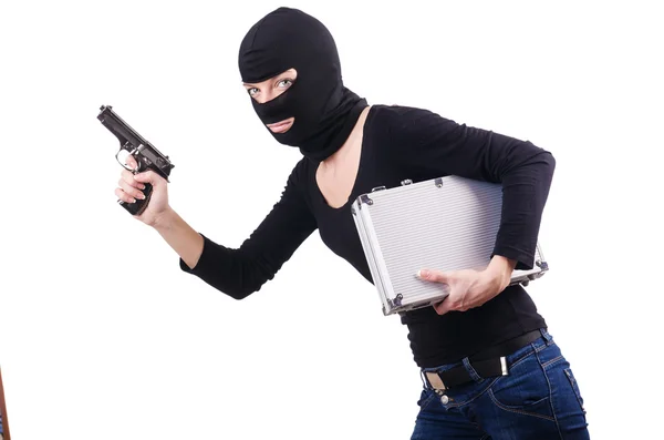 Criminal with gun isolated on white — Stock Photo, Image