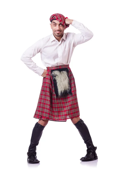 Concepto de tradiciones escocesas con persona usando falda escocesa —  Fotos de Stock