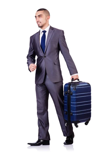 Бизнесмен с багажом на белом — стоковое фото