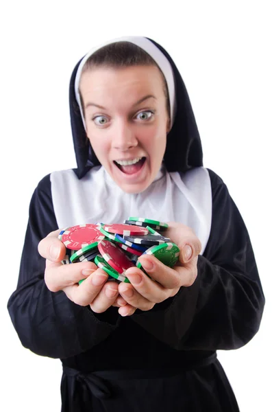 Nun in the gambling concept — Stock Photo, Image