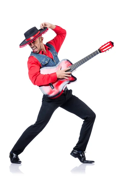 Guitar player isolated on the white — Stock Photo, Image