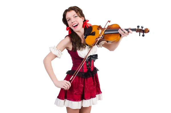Młoda kobieta gra skrzypce na biały — Zdjęcie stockowe