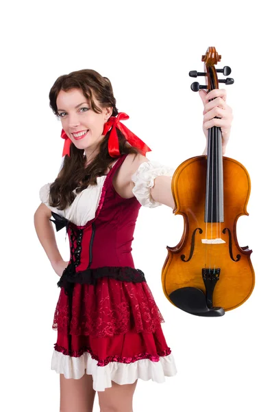 Jeune femme jouant du violon sur blanc — Photo