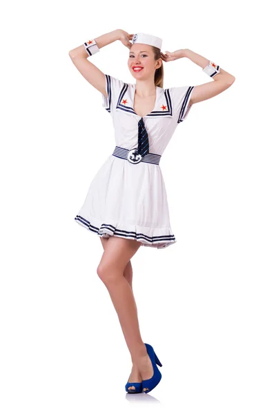 Woman in sailor suit on white background — Stock Photo, Image