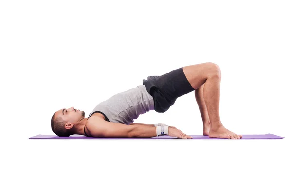 Man doing exercises on white — Stock Photo, Image