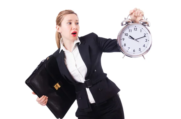 Mujer mujer de negocios con reloj gigante — Foto de Stock