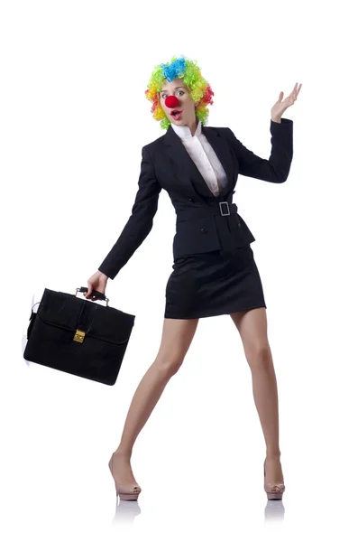 Woman clown in business suit — Stock Photo, Image