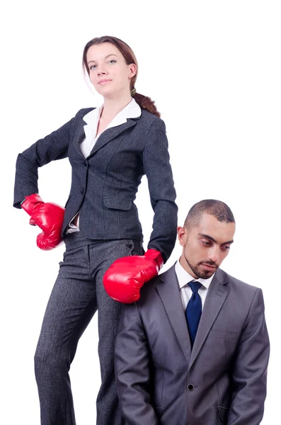 Büro Paar kämpft isoliert auf weiß — Stockfoto