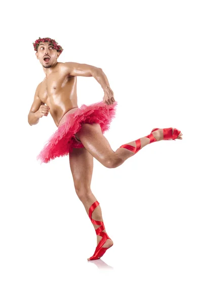 Man in ballet tutu isolated on white — Stock Photo, Image