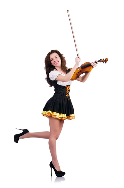 Jeune femme jouant du violon sur blanc — Photo