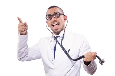 Beyazların arasına saklanmış komik doktor.