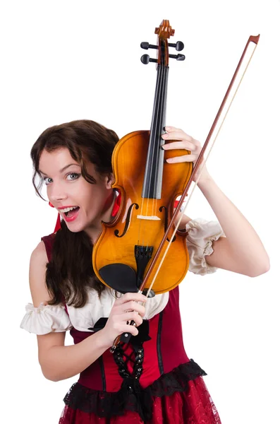 Young woman playing violin on white — Stock Photo, Image