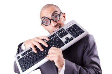 inek işadamı ile bilgisayar klavye üzerinde beyaz