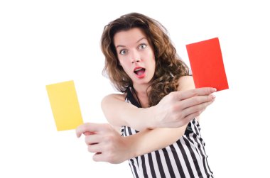 Woman referee with card on white clipart
