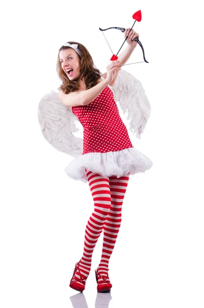 Angel in red clothing on white — Stock Photo, Image