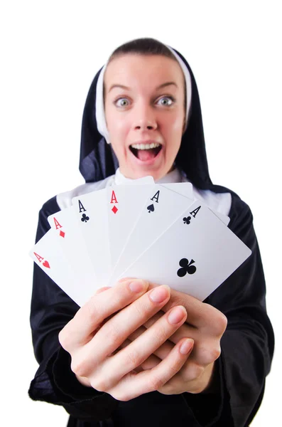 Nun in the gambling concept — Stock Photo, Image