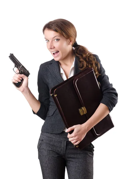 Mulher businewoman com arma de mão — Fotografia de Stock