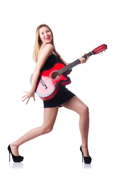 Female guitar player isolated on white — Stock Photo, Image