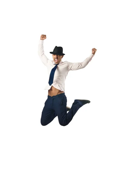 Jumping businessman in business concept on white — Stock Photo, Image