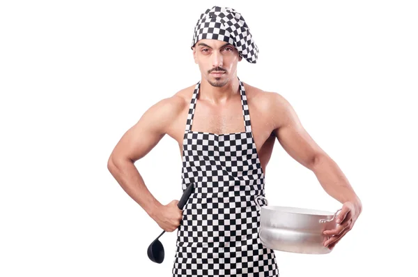 Сексуальний чоловічий кухар ізольований на білому — стокове фото