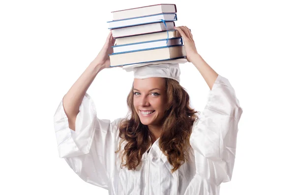 Graduate with book isolated on white — Stock Photo, Image