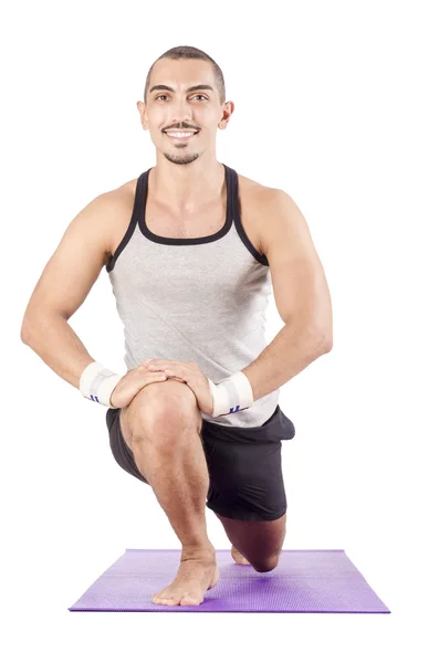 Man doing exercises on white — Stock Photo, Image